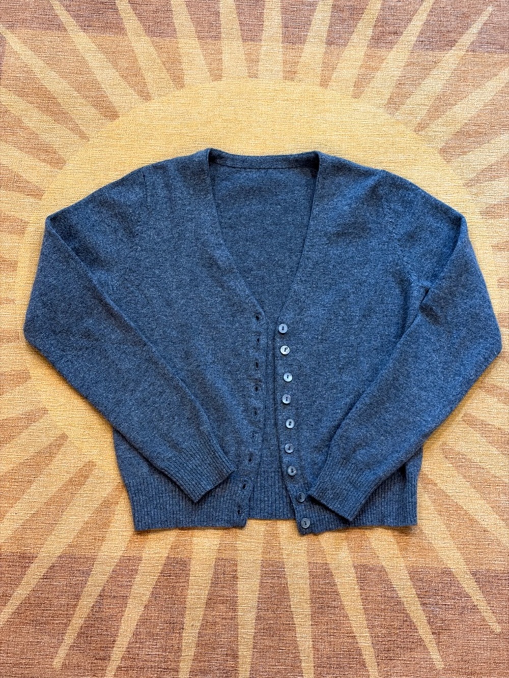 100% WOOL Women’s Charcoal V-Neck Button Cardigan Sweater